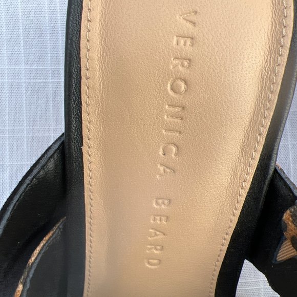 Veronica Beard Leopard print Slip On Toe Ring Slide Suede Sandal Tan & Black 9M - Picture 3 of 8